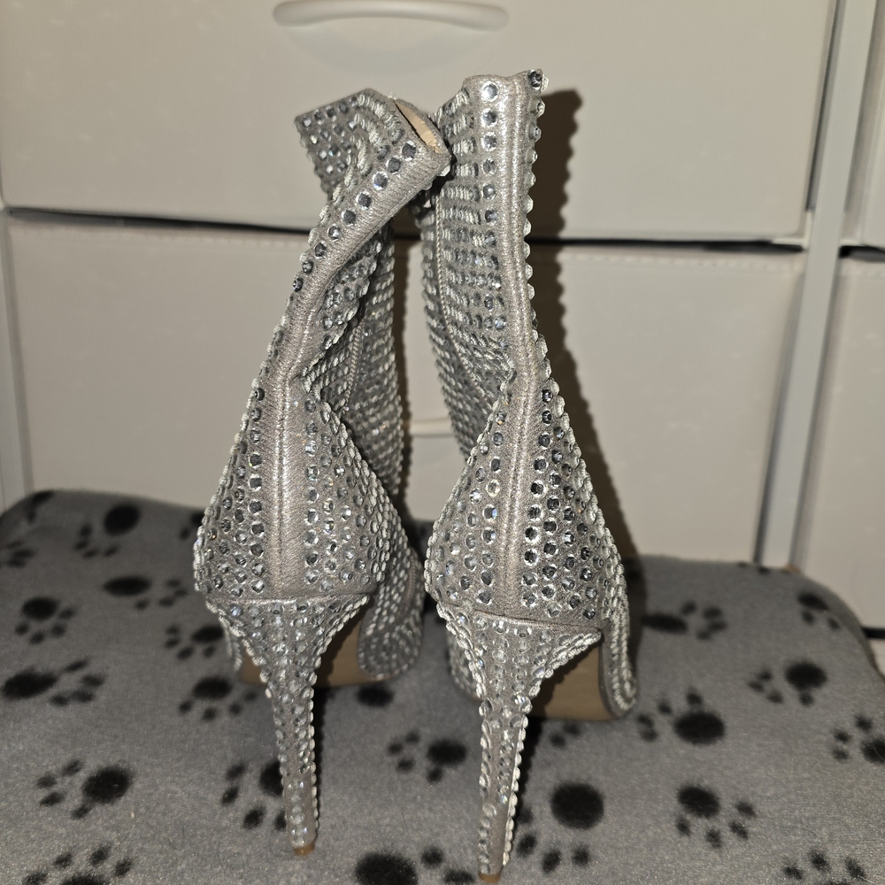 Steve Madden Silver Crystal-Studded Pointed Toe Stiletto Ankle Boots - Picture 3 of 6